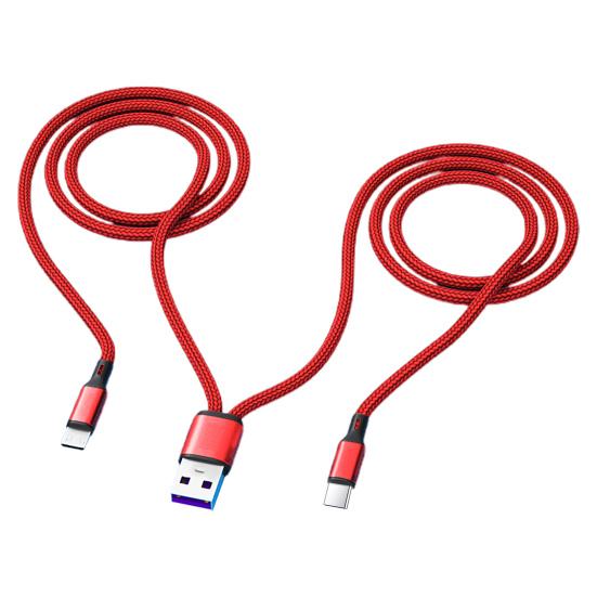 

Charging Cable 5A 2 in 1 Quick Charge Nylon Braided 1.2m for Android/Type-C/for 1 красный