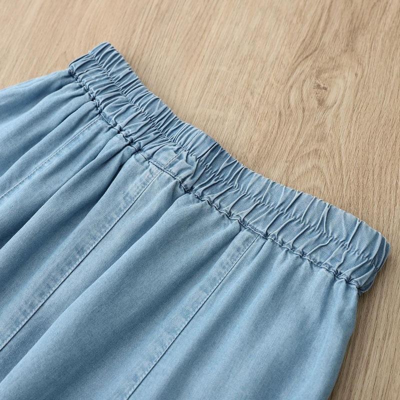 Damen Sommer Dünner Stil Weicher Denimrock Locker Elegant Hohe Taille A-Linien Röcke