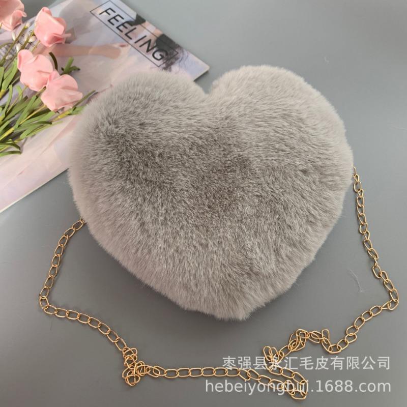 Love Imitation + Rabbit Fur Plush Bag, Various Colors Peach Heart Women's Bag, Valentine's Day Gift, Trendy Plush Bag