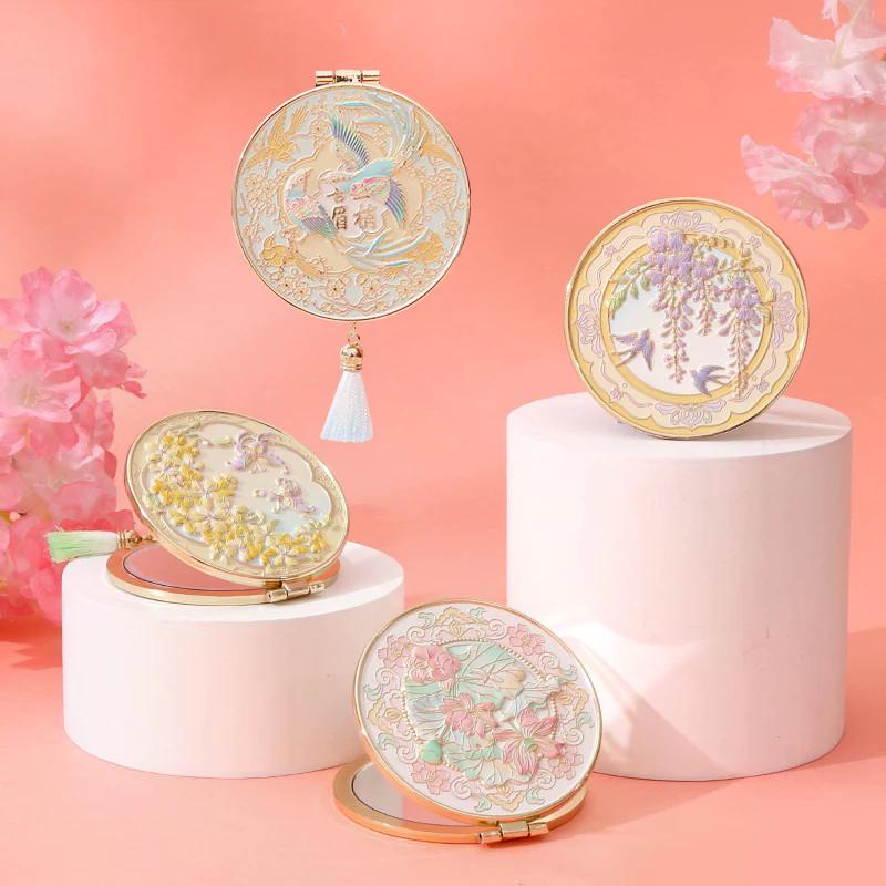 Chinese Style Craft Metal Makeup Mirror With Tassel Folding Portable Cosmetic Mirror Creative Exquisite Handheld Mirror Student