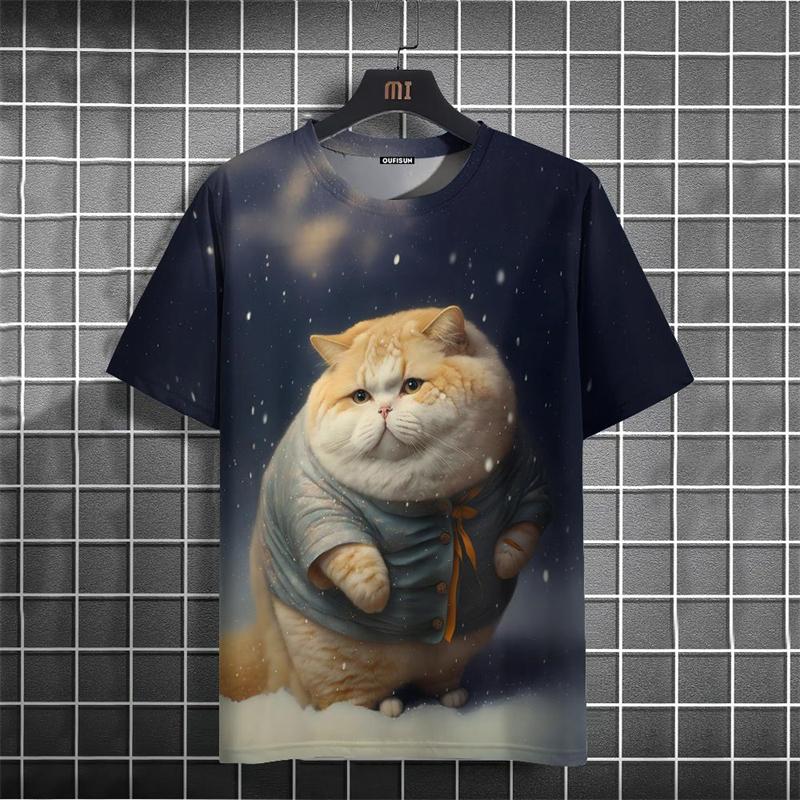 

Cute Fat Cat Graphics T-shirts Summer Fashion Short Sleeve 3D Funny Animals Printed T Shirts Trend Streetwear Casual Loose Tees 6XL