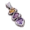 Natural Pink Amethyst, Citrine 925 Solid Sterling Silver Pendant 1.25'' H3t39
