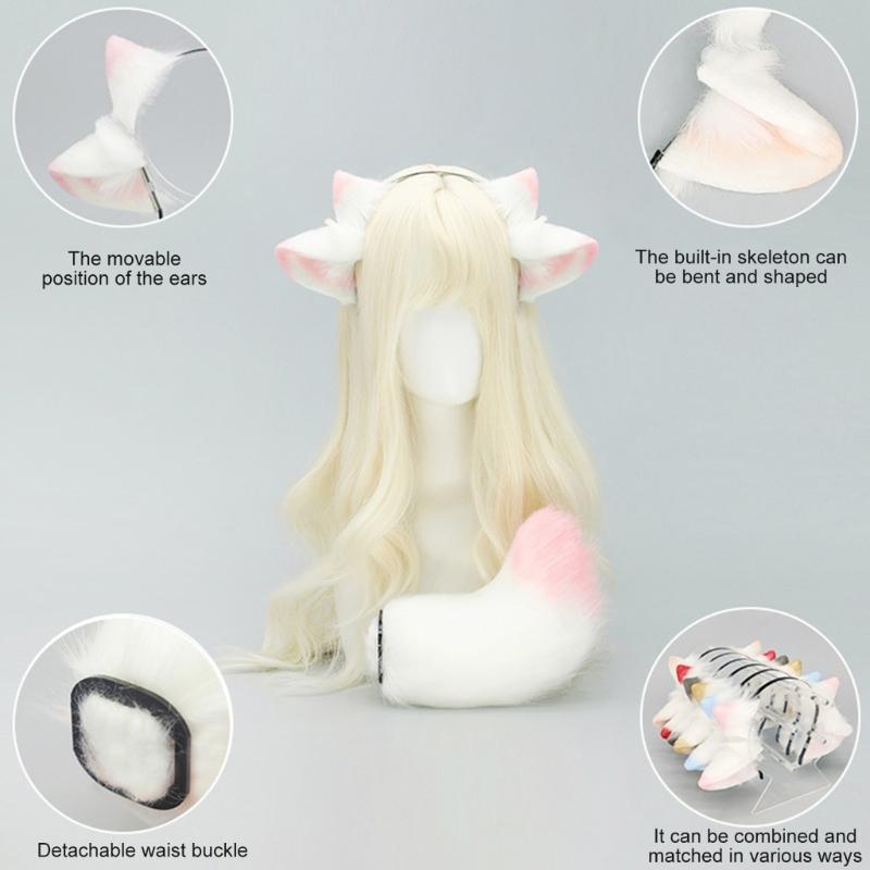 Sheep Ear Headband and Sheep Tail Set Halloween Sheep Costume Accessories for Kid Adult Halloween Christmas Cosplay