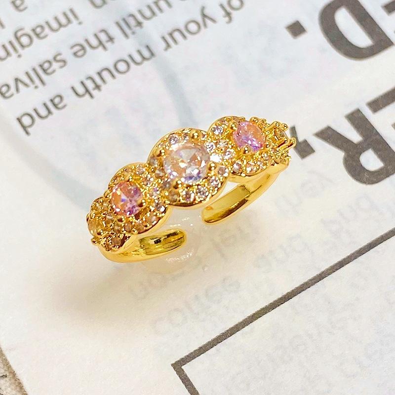 Medieval Vintag Dopamine Color Full Diamond Zir*****Pen Ring Niche Light Luxury High Sense Stacked Ring Woman
