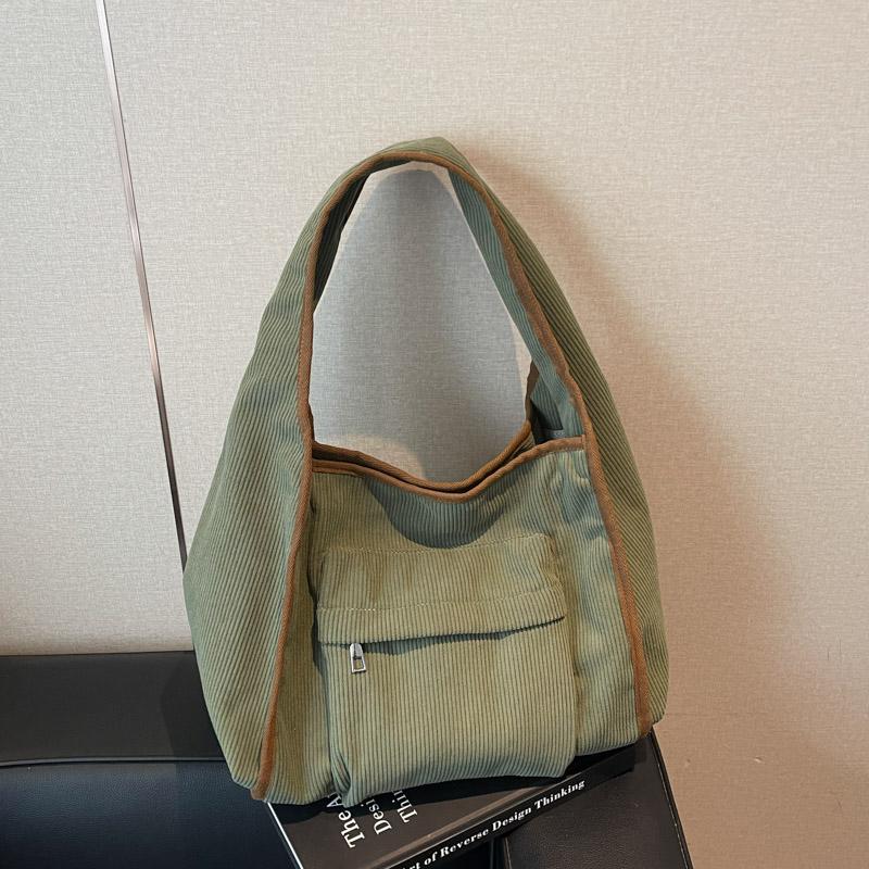 Corduroy Tote Bag Women's Commuter Shoulder Bag Large Capacity Student Class Handbag