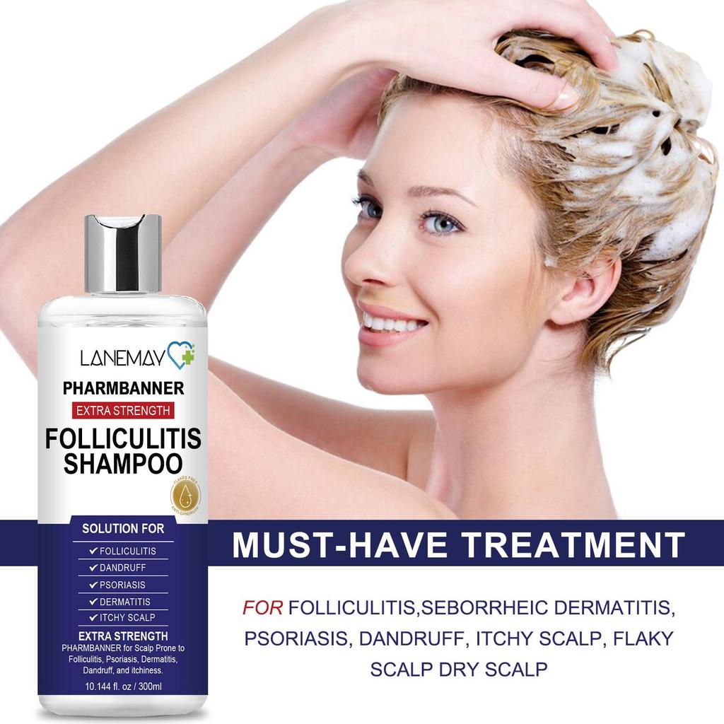 Pharmbanner Extra Stärke Follikulitis Shampoo-Beruhigt & Stellt die Kopfhaut wieder her-Heilt Haarfollikel-Geeignet für alle Haartypen, 300ml