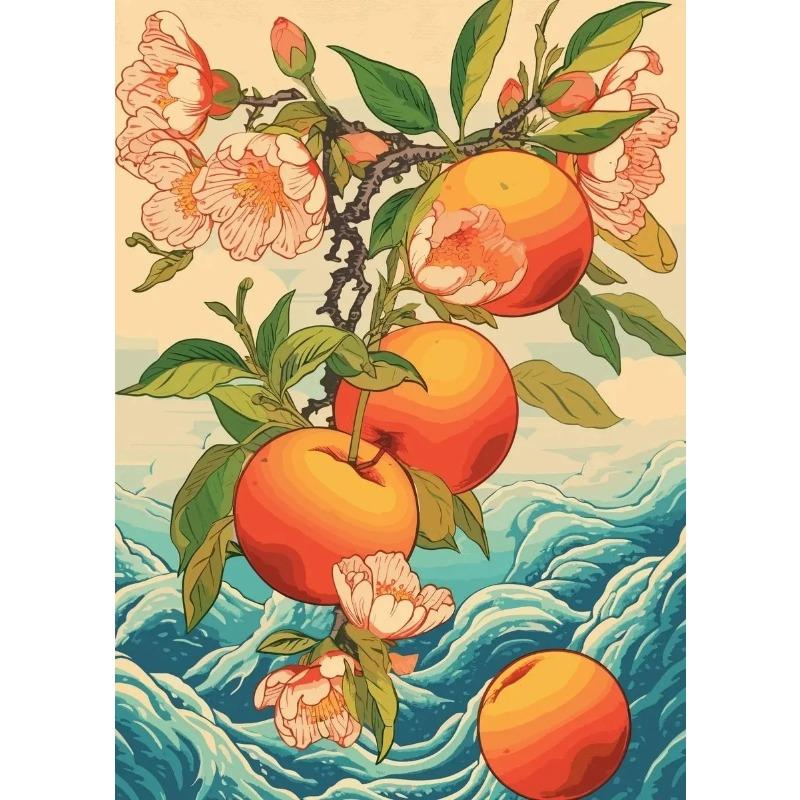 Canvas Printing Fruit Japanese Vintage Creative Landscape Forest Lake Posters and Prints Wall Art Picture for Living Room Decor