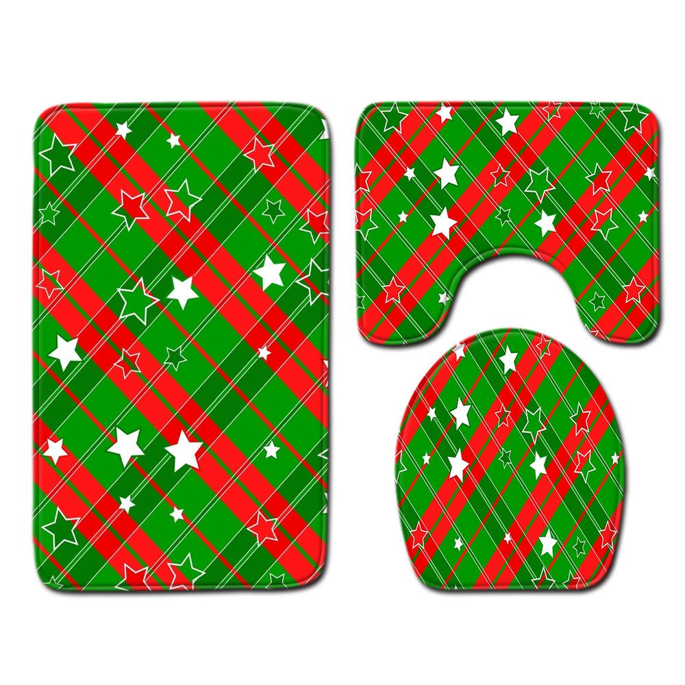 Christmas Shower Curtain Floor Mat Combination Four-Piece Set Bathroom Toilet Carpet Shower Room Mat Foot Mat