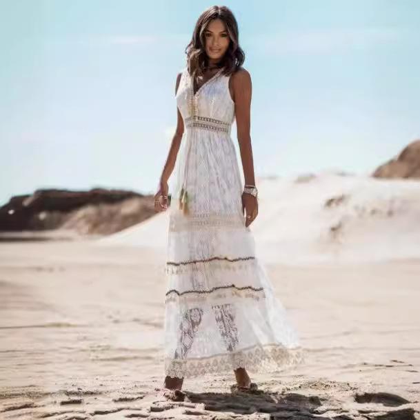 Zomerse temperamentvolle bohemien lange jurk populaire dames kantinzet zwaaiende jumpsuit