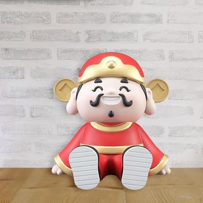 God of Wealth Ornament Phone Stand Figurines Holder Character Sculpture Practical