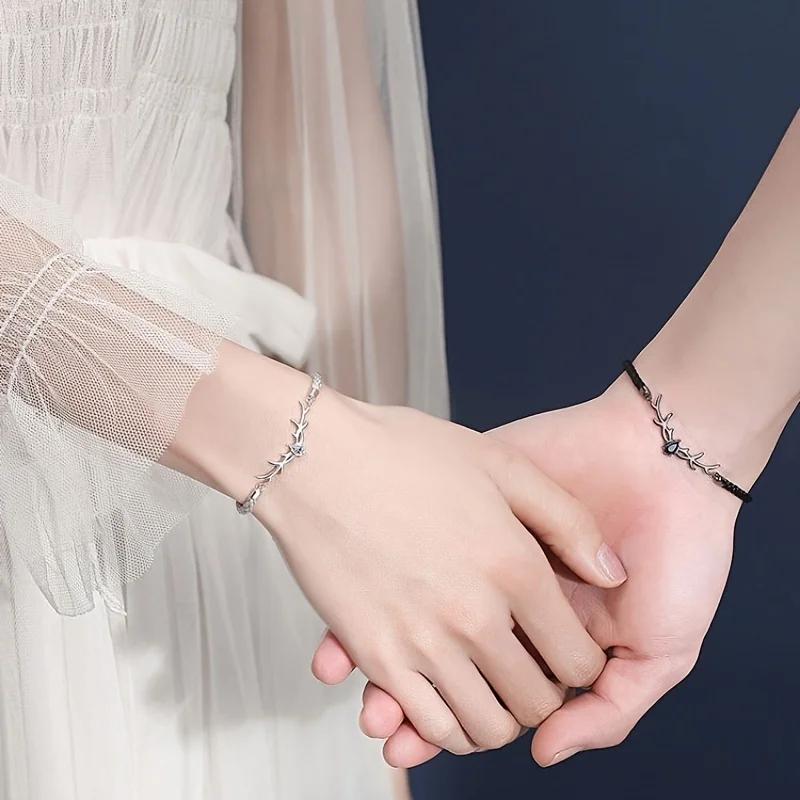 Deer Horn Heart Bracelet Copper Zircon Zircon Style for Women Valentine's Day Christmas Gift