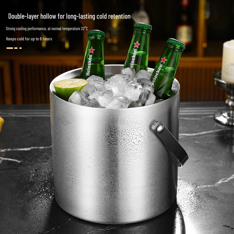 ZISIZ Double-Layer Stainless Steel Insulated Ice Bucket