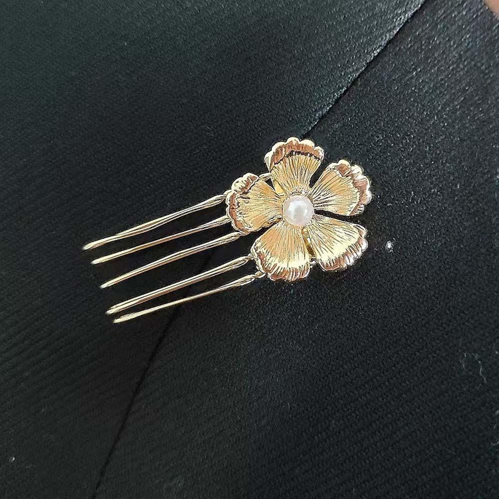 5pcs Retro Pearl Side Clips Elegant Wave Zinc Zinc Alloy Barrettes Hair Clips Golden Flower Hair Forks Party