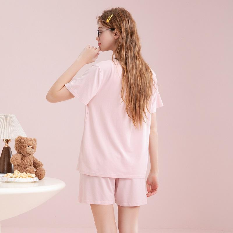 Fenteng [100% Cotton] Summer New Round Neck Sweet Cool Sports Short sleeved Home Clothes Set for Women's Pajamas