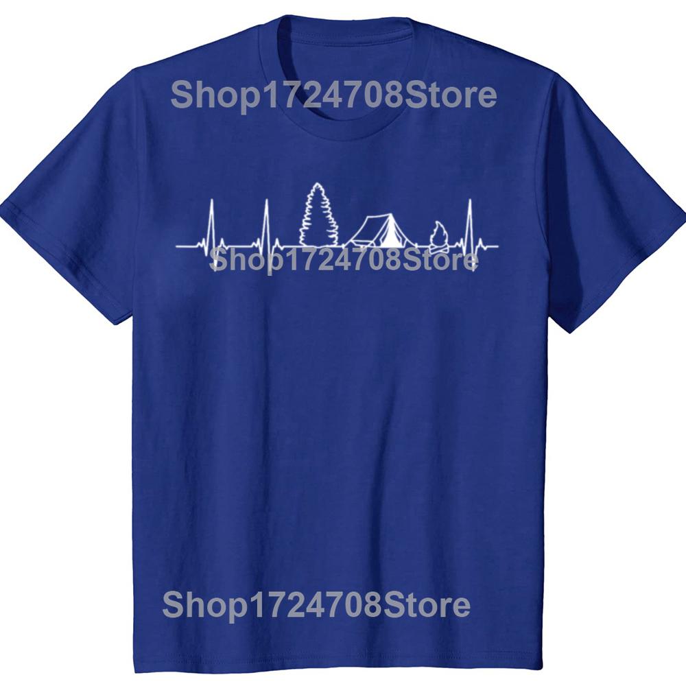 Funny Camping Heartbeat Graphic T-shirts Men Women's Fashion Casual Tshirt 100% Cotton Loose Oversized T Shirt