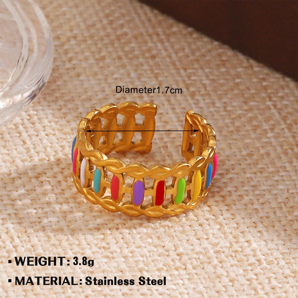 Stainless Steel Geometric Flower Color Ring Female,Fashionable, Trendy, Personalized, Hip-hop, Oil Drop Ring Accessories, Gifts