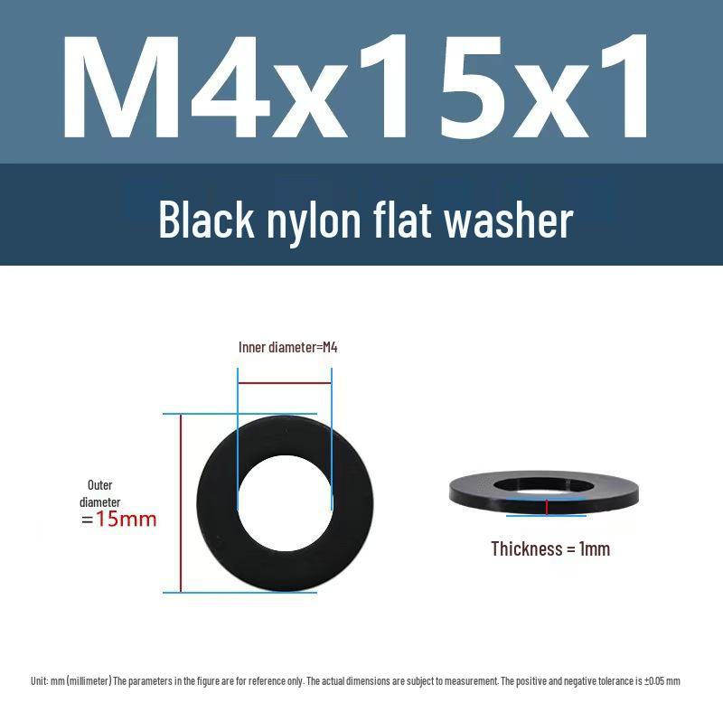 PA66 Nylon Wear-Resistant Flat Insulation Washer, Black & White, Round, Sizes M2-M24