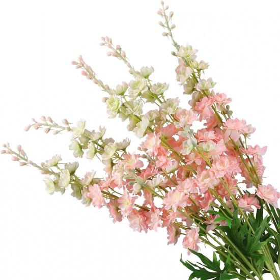 5pcs White Delphinium Artificial Flowers, 33" Silk Larkspur Faux Flower with Long Stem Fake Bouquet for Tall Floor Vase Kitchen Home Indoor Hyacinth