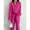 Loose Collar Shirt Wide Leg Pants Set Loose Lapels Shirt Loose Pants Suit