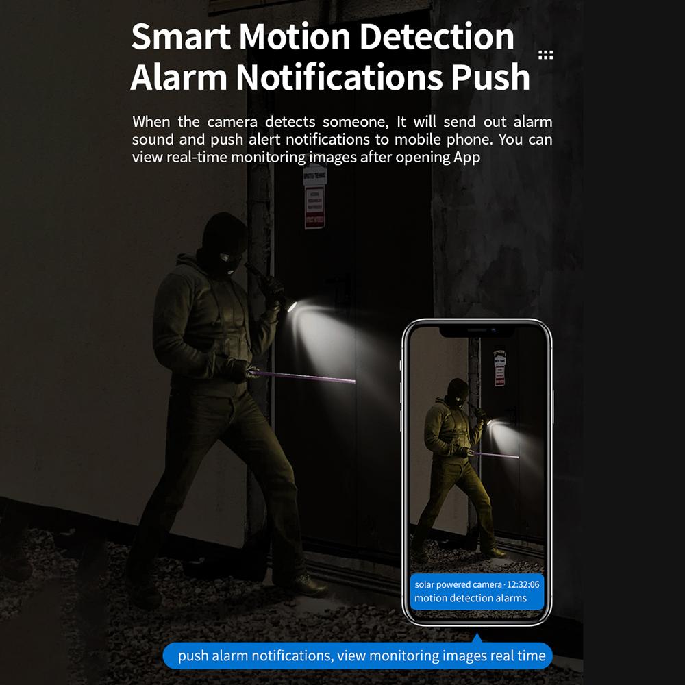 Solar Powered Wireless Monitor Camera 3MP Wall Mount Smart WiFi Camera IP66 Waterproof Color Night