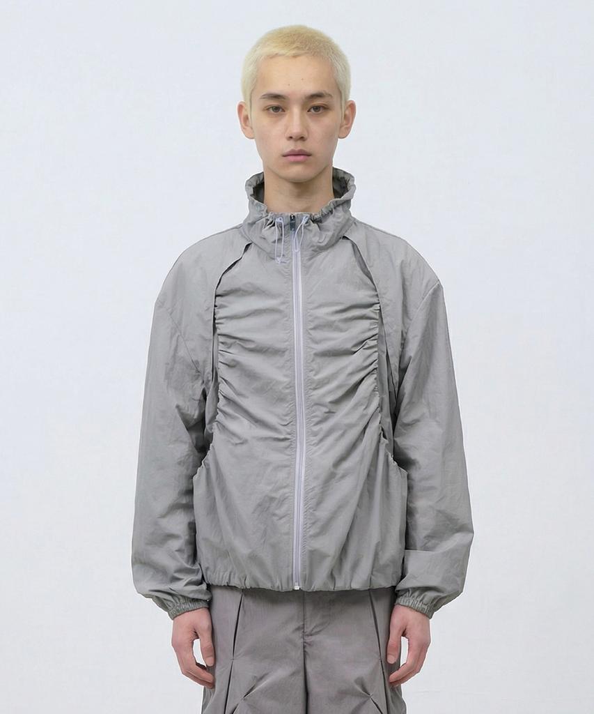 Kasakasa Layered Shirring Jacket Gray