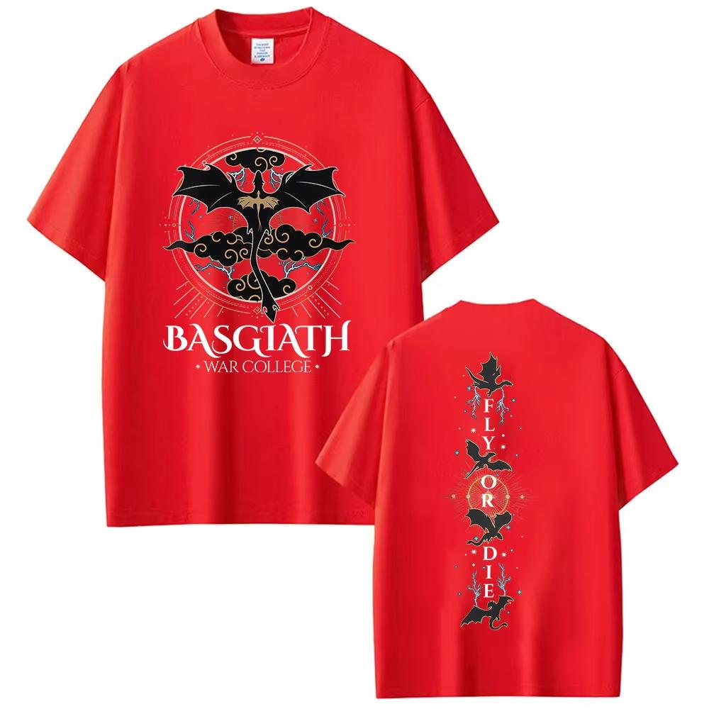 Basgiath War College Fourth Wing Tops T Shirt Dragon Rider Vintage pure Cotton Tshirts Mens Clothing Short Sleeve T Shirt