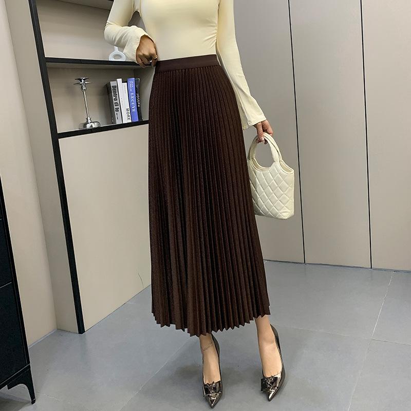 

Юбка из яркого шелкового бархата в складку в виде ананаса 2025 года, новая женская юбка на осень и зиму, простая, универсальная и тонкая One size