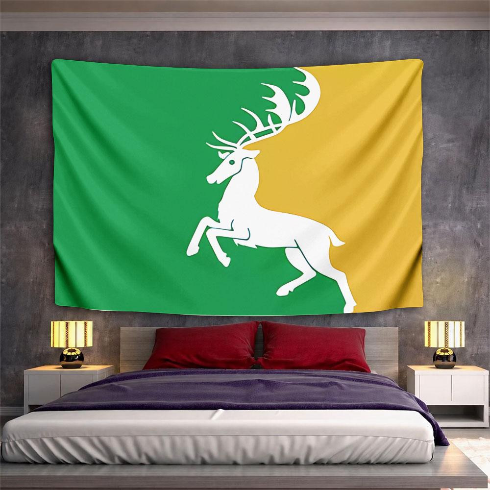 Leaping White Stag Silhouette Tapestry Wall Hanging Green Gold Nature Decor for Bedroom Living Room Study Room Gift