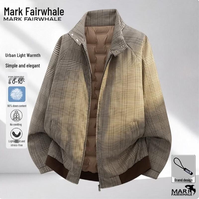 MARK FAIRWHALE Men's Stand Collar Plaid Puffer Jacket