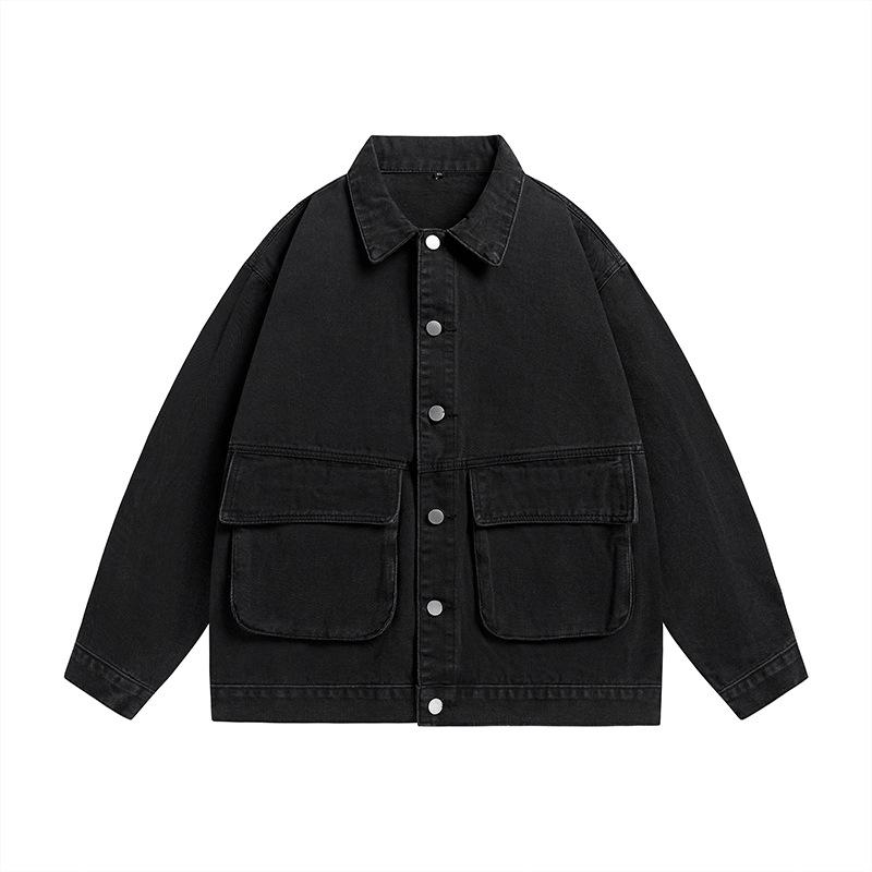 Vintage denim jacket men's trendy ruffian clothes bomb street American cargo jacket men's coat