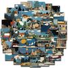 50PCS Retro Cartoon Landscape Stickers Cartoon Retro Travel Bicycle Laptop DIY Fashion Tablet Decoration PVC Graffiti Stickers