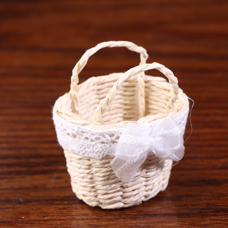 1/12 Dollhouse Cute Mini Rattan Hand Basket Model Dollhouse Kitchen Accessories Dolls House Decoration Toy Pretend Play Toys