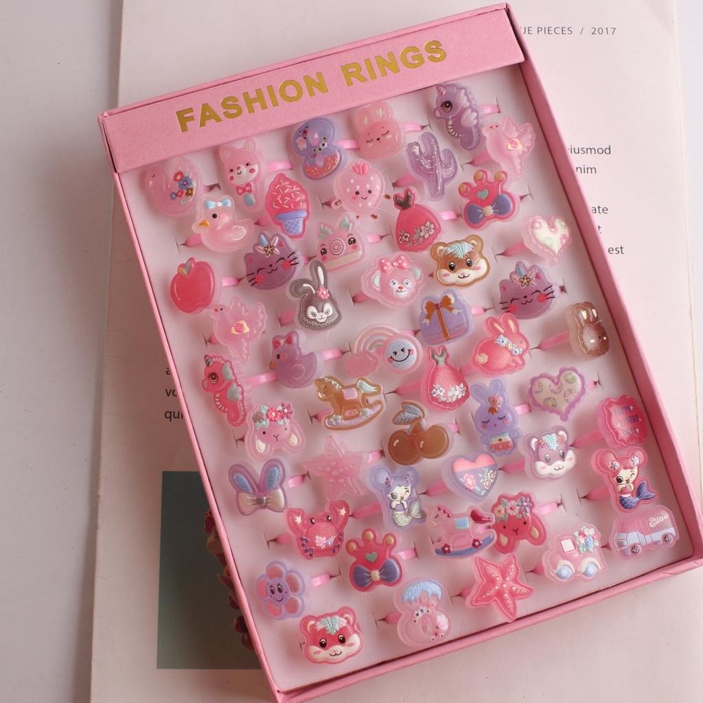 50Pcs Cartoon resin children's ring - Sweet flower ring - Gift box set finger ring - Party gift