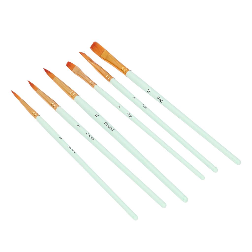 6pcs Paint Brush 6 Sizes Convenient Practical Reliable Durable Light Green Handle Drawing Supplies for Artists