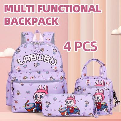 New 4pcs Children's Cartoon Backpack LABUBU Printed Schoolbag Large-capacity Lightweight Waterproof and Wear-resistant Backpack KTB