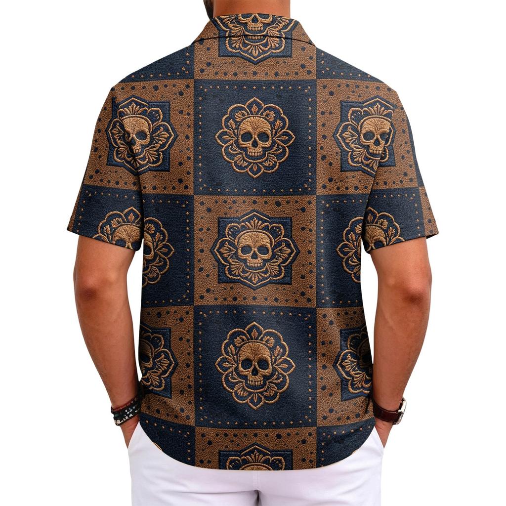 Men's Short Sleeve Shirt Halloween Print for Casual Parties and Daily Outings