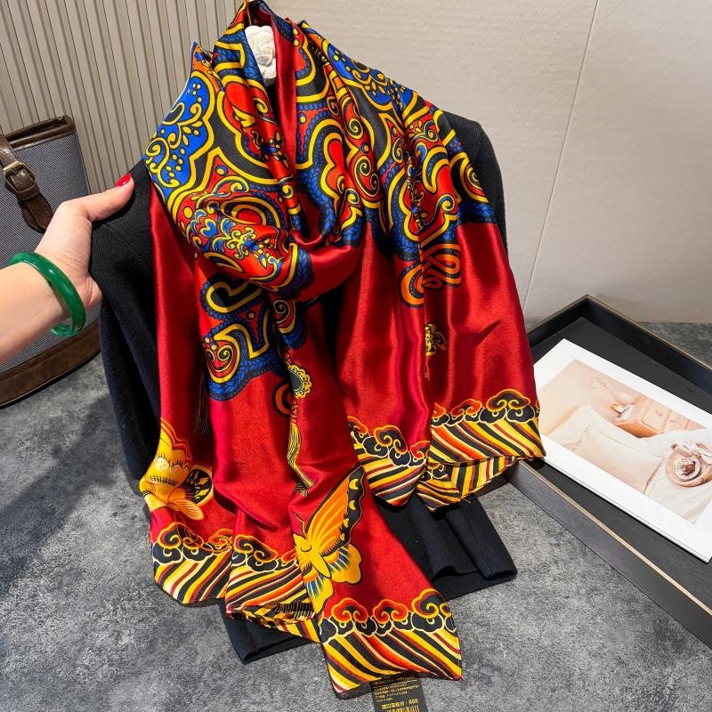 Luxury Print Silk Scarf Women'S 180*90Cm Design Polyester Material Smooth Long Scarf Spring And Autumn Soft Shawl Beach Scarf