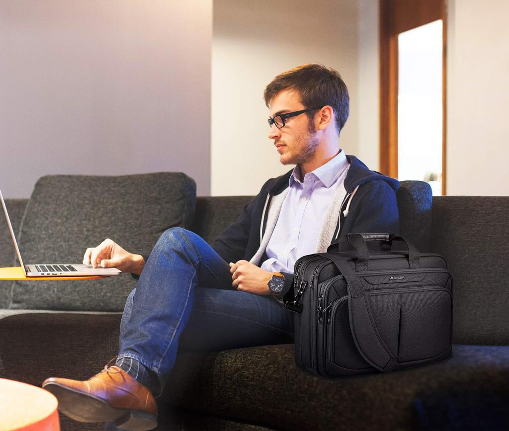 KROSER Business Bag Computer Bag Inch PC Bag Computer Case PC Bag Large Capacity Inch Bag Expandable Gusset Crossbody Bag Large Repellent Black Men's