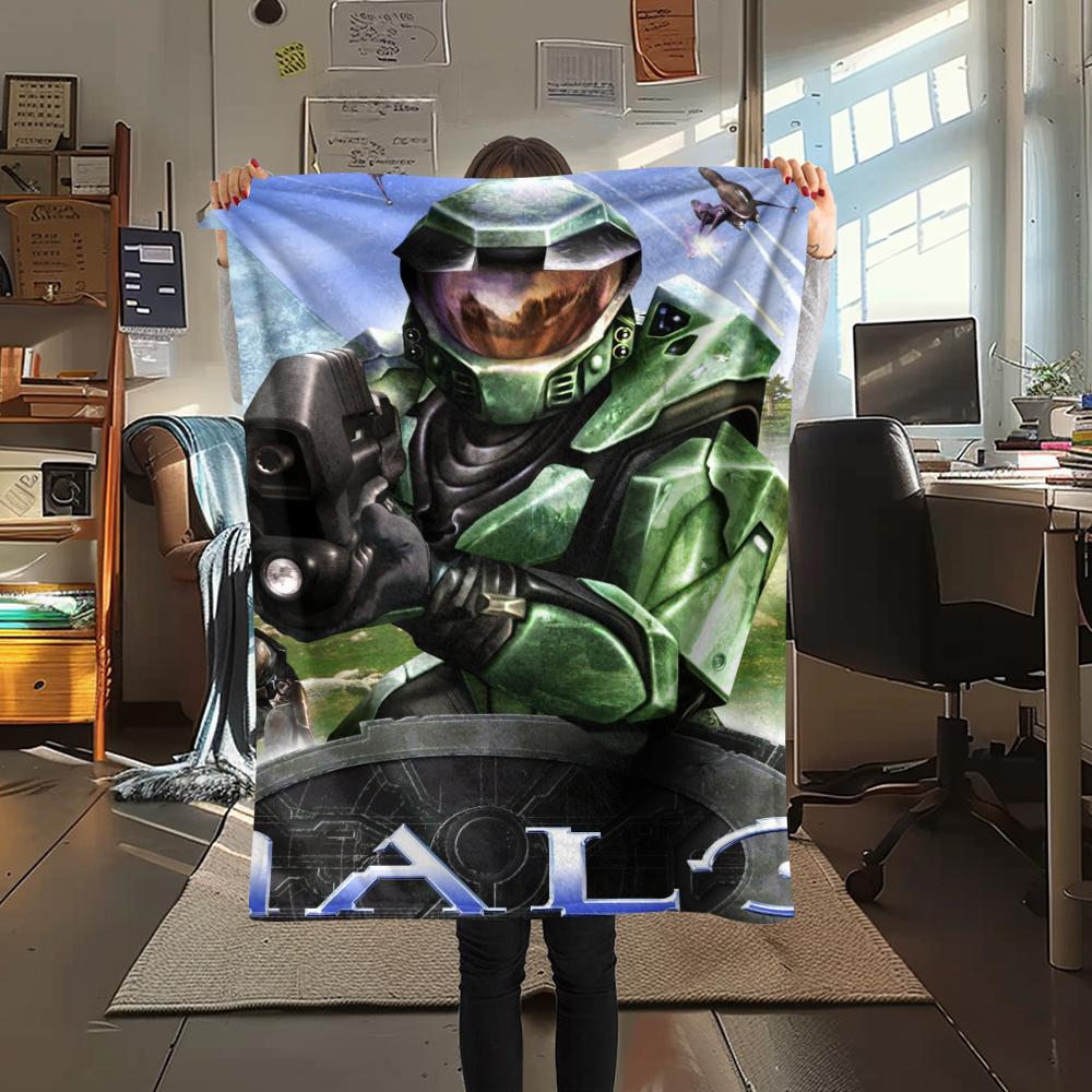 1Pc Halo Game Print Flannel Blanket, High Quality Comfortable for All Seasons, Home Decor, Warmth and Comfort, Perfect for Christmas Gifts 54