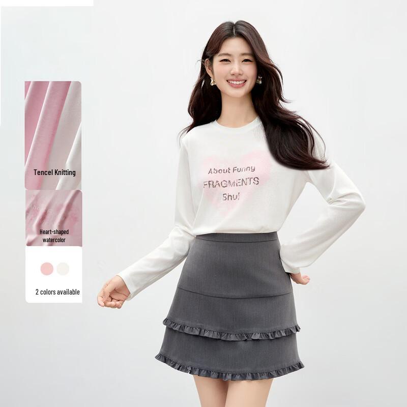 Qiushui Yiren Women s Letter Print Round Neck T-shirt M