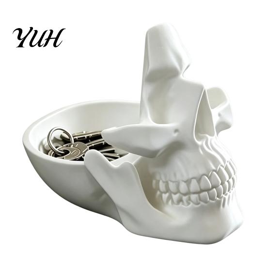 Entryway Key Tray 3D Printed Skull Desk Organizer Tray, Novelty Eyeglass Holder with Nose Rest, Spooky Room Decor Creative Coin Jewelry Catchall