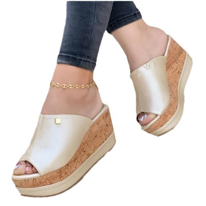 Large size women's wedge heel sandals new summer fish mouth thick bottom wedge heel retro cool slippers women