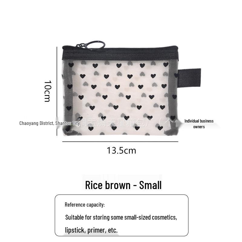 High-Value Heart Mesh Makeup Bag - Portable Lipstick & Cosmetics Storage