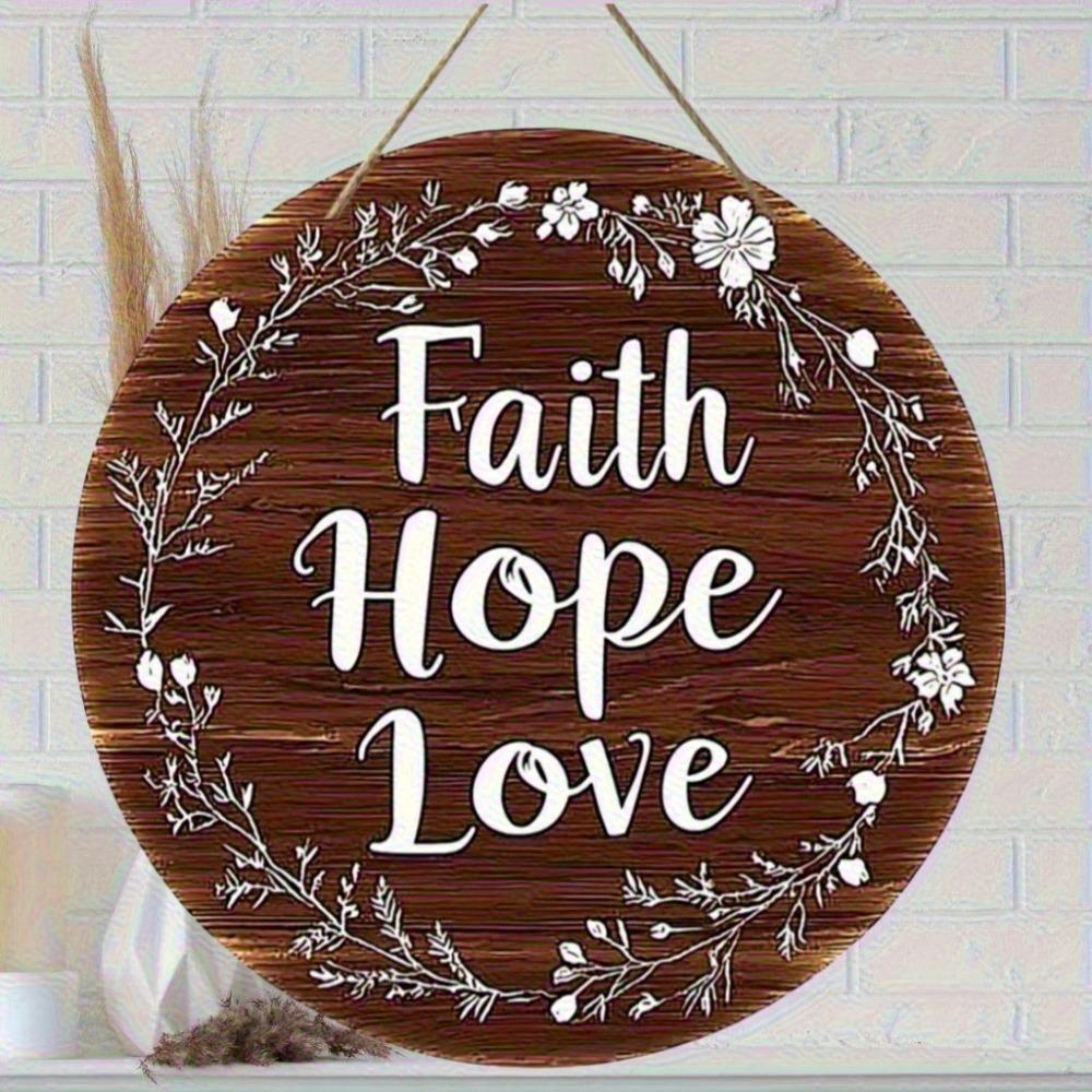 2D Flat 8IN Round Wood Sign Faith Hope Love Wreath Church Home Cafe Decor Wedding Mother Day Gift