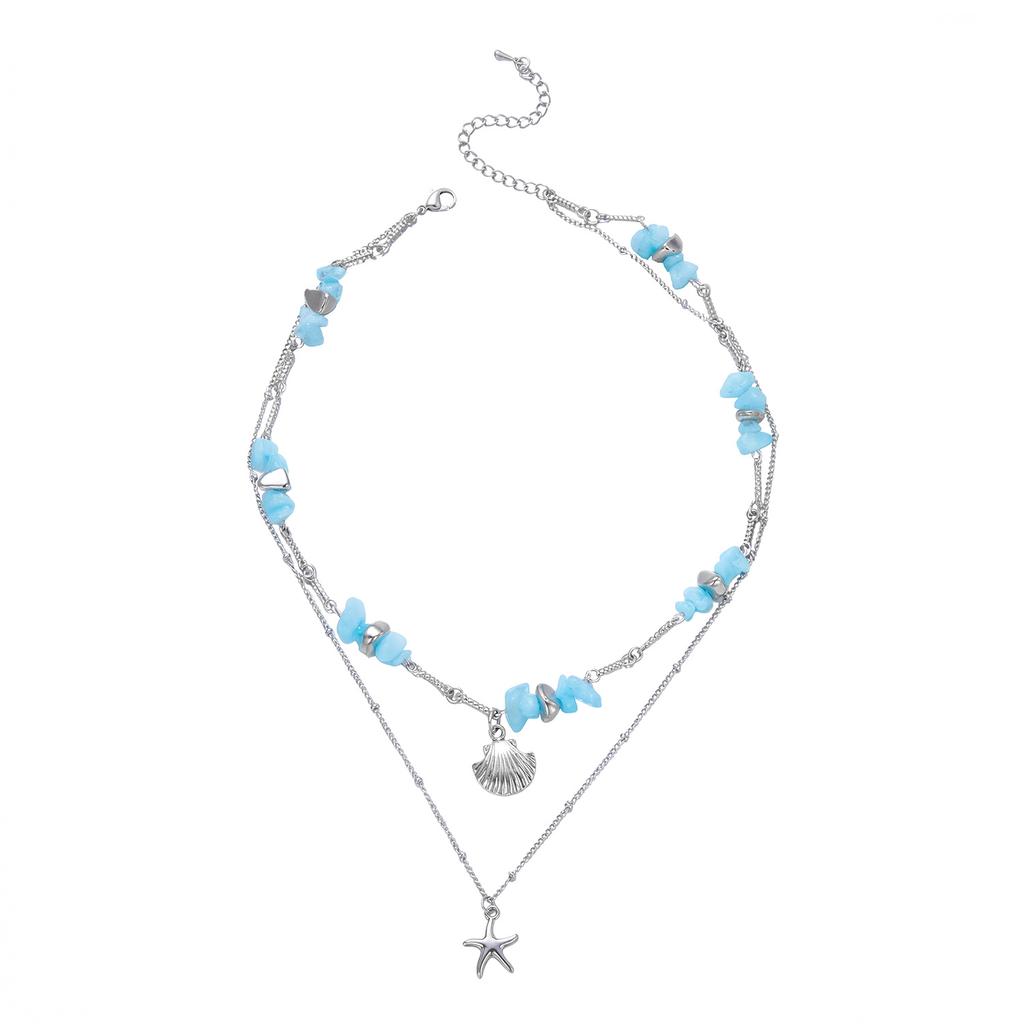 Dainty Irregular Natural Stone Shell Double-layer Necklace for Women Punk Starfish Choker Chain Beach Party Jewelry Gift