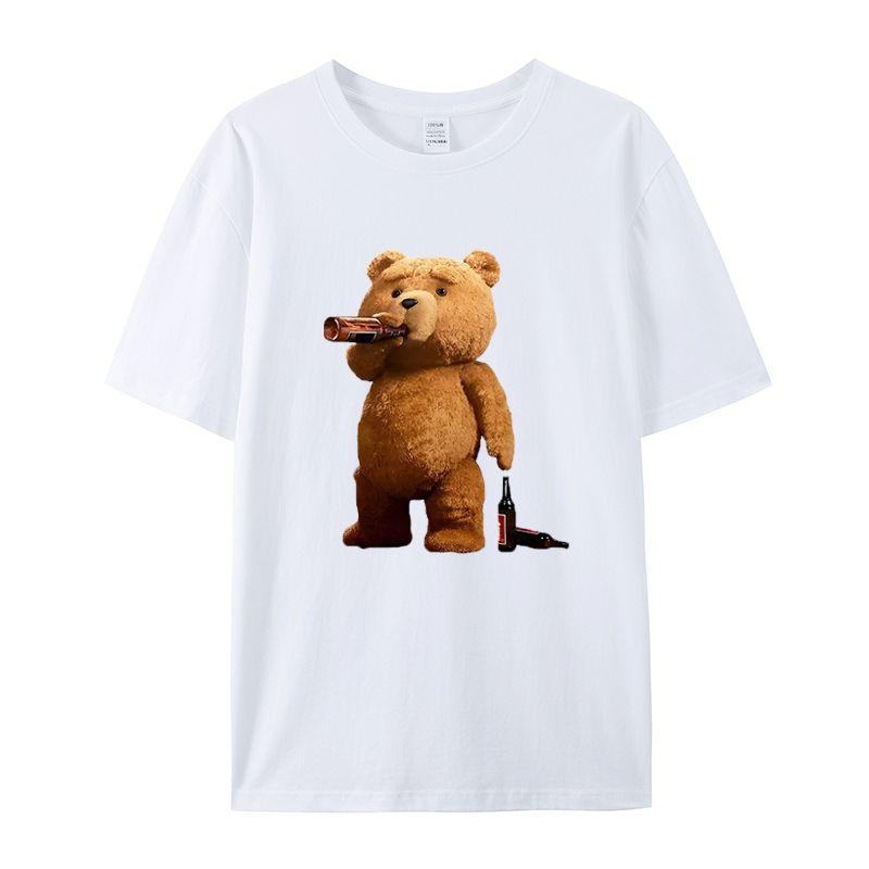 In The Summer of 2025 This Trendy T-shirt Features A Cute Ted Bear Drinking Beer It's Loose and Versatile for Both Men and Women