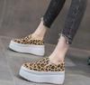 Fashion 2025 Size 34-39 Women Casual Loafers Leopard Flats Shoes Real Leather Platform Summer Slip-On Slouchy Mid Heels Daily