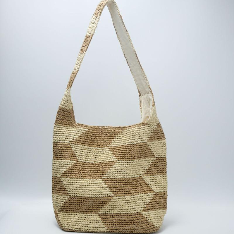 New spliced straw bag hand-woven bag large capacity shoulder tote bag women's seaside vacation beach bag