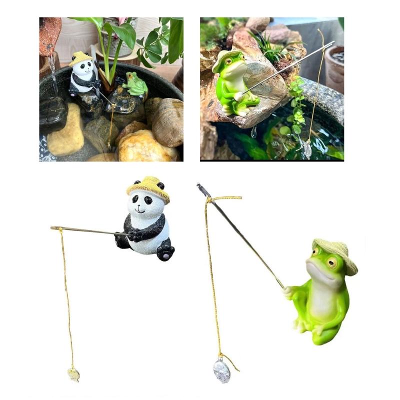 Funny Frogs Panda Fishing Statue for Garden Outdoor Decors Resins Animal Miniature Figurine Landscape Sculpture Ornament