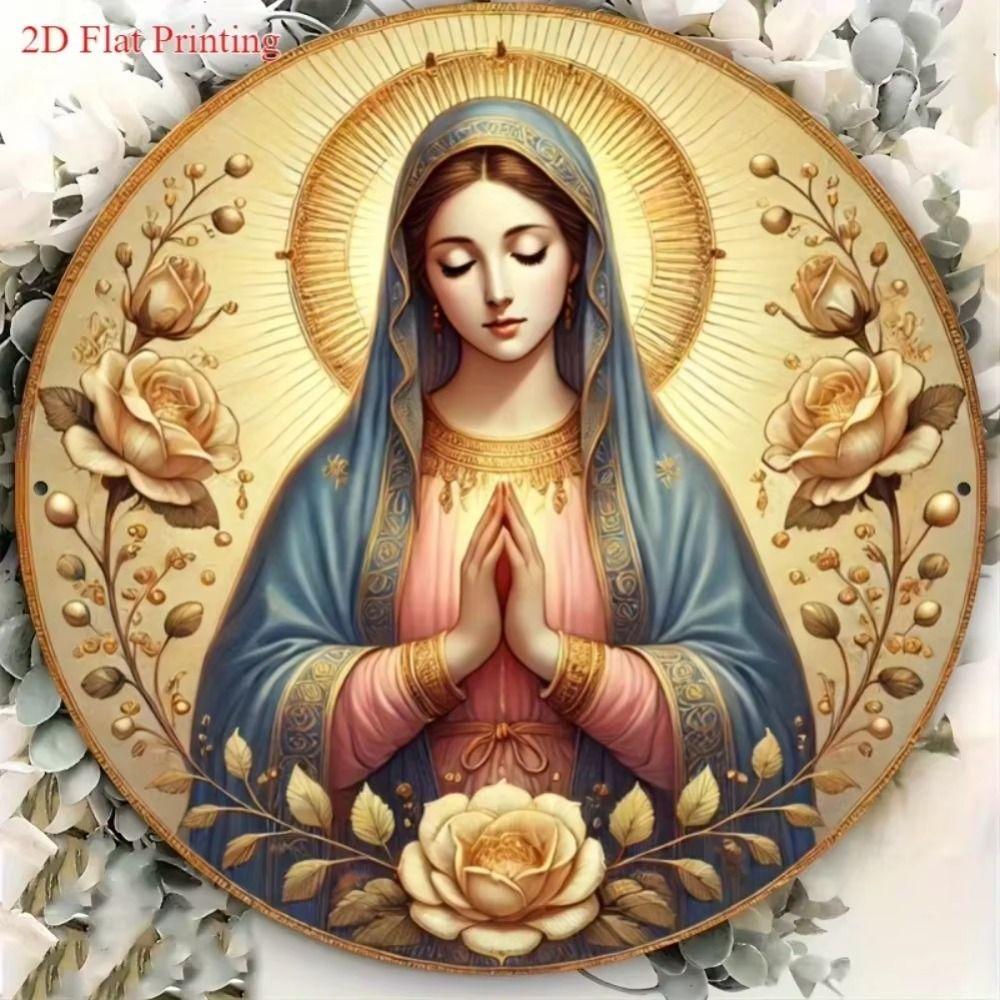Sacred Heart of Jesus Metal Wall Art, Religious Tin Sign Home Decor 20x20 Cm